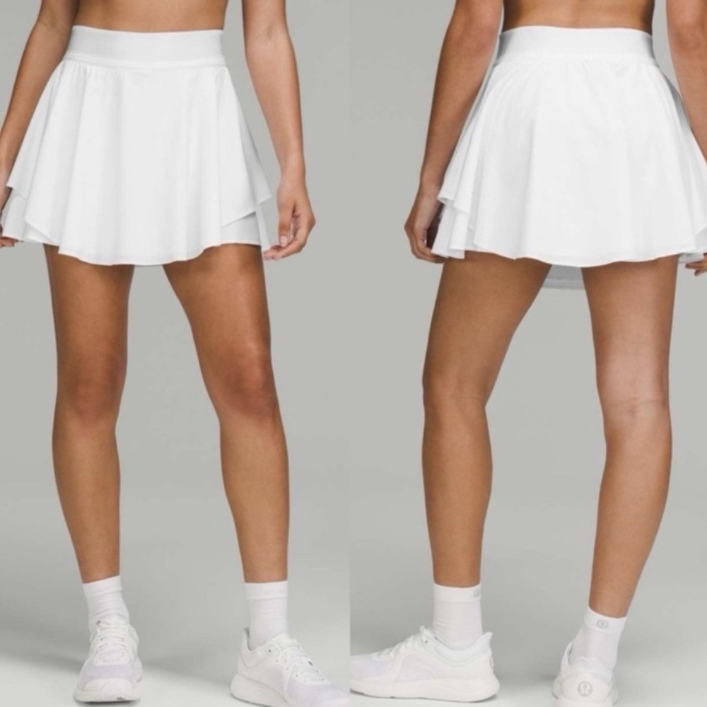 Lululemon Court Rival Tennis Skirt Skort White High Rise Tiered Pickleball Sz 4